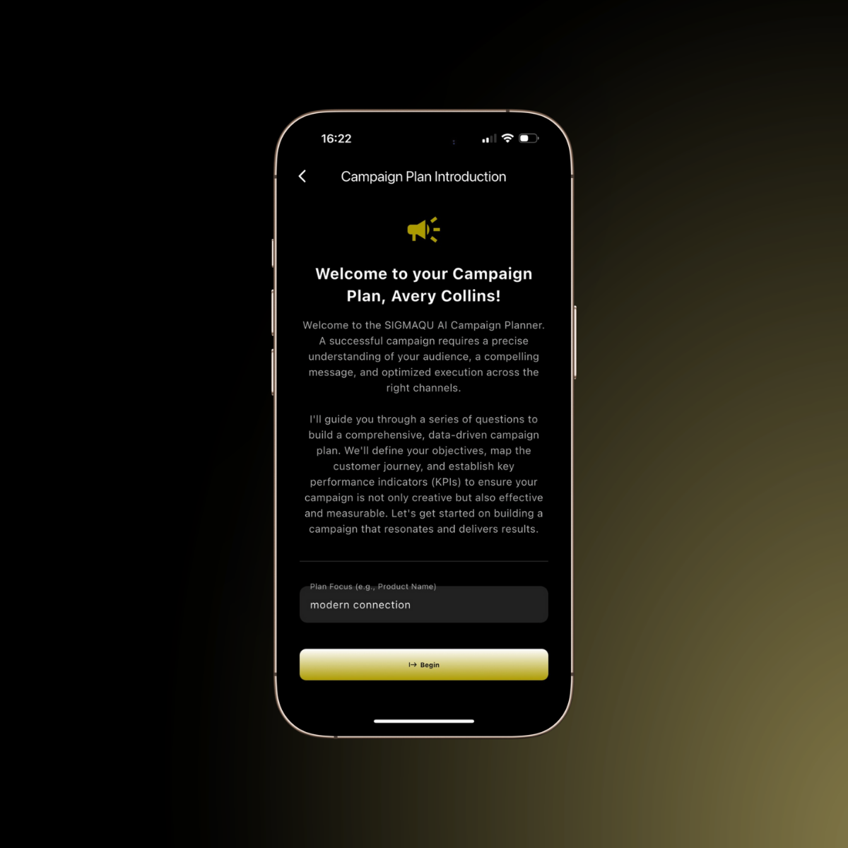 Marketing Campaign Plan builder app interface