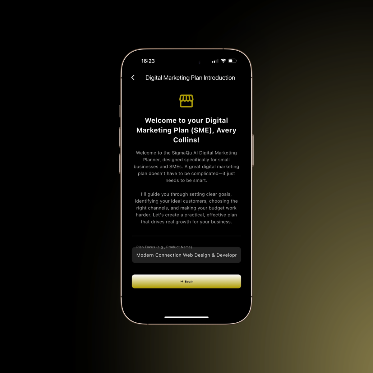 Digital Marketing Plan builder app interface