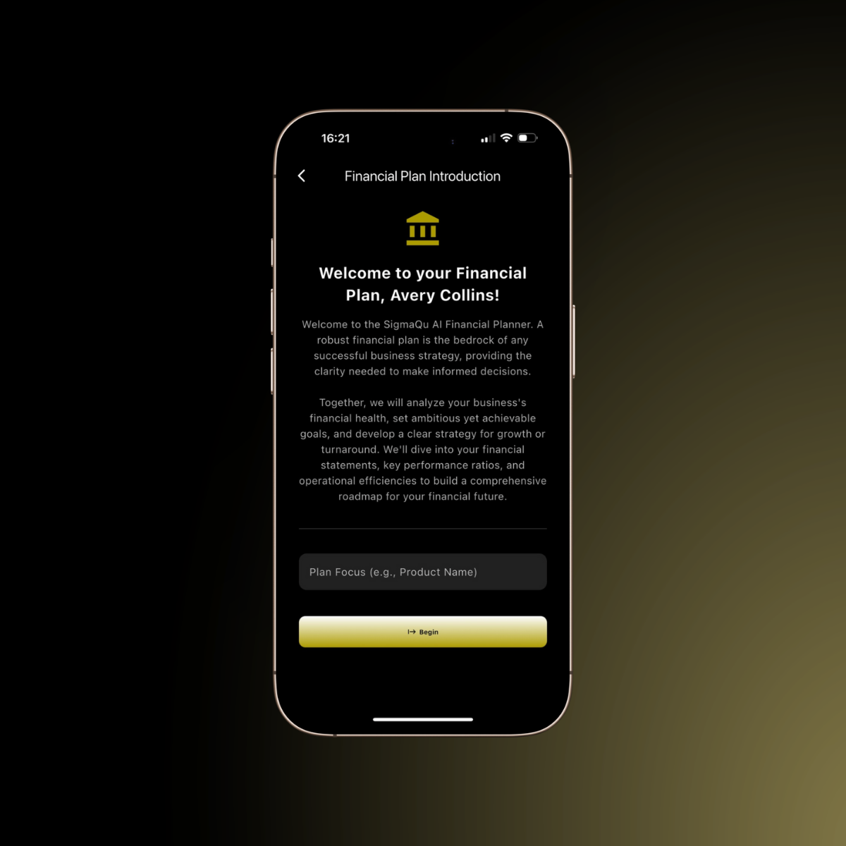 Financial Plan builder app interface