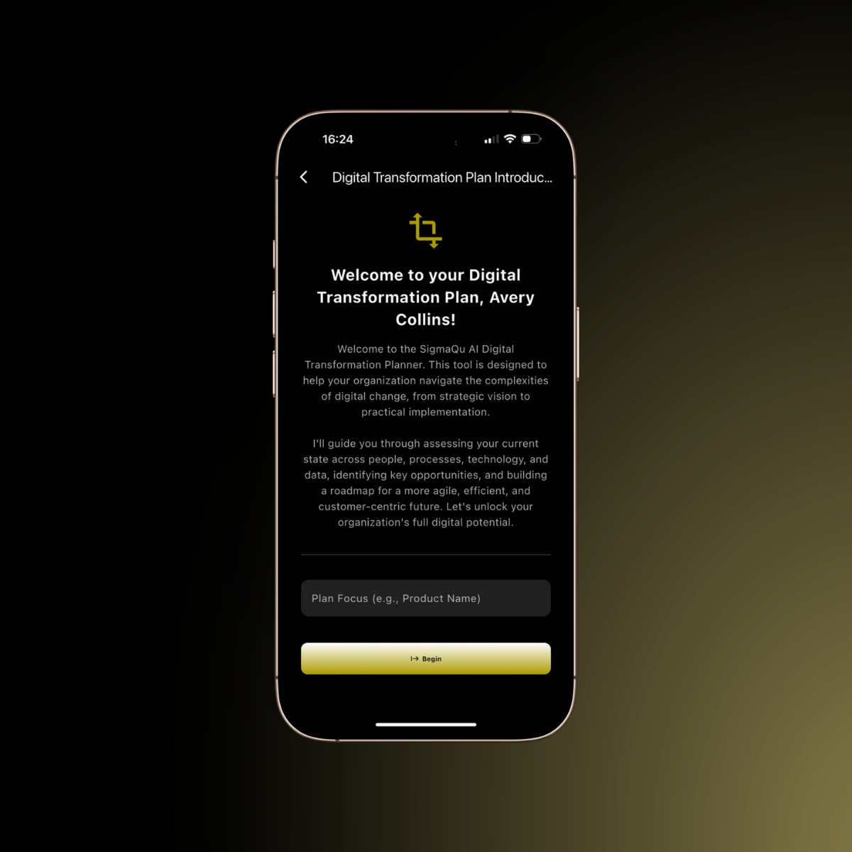 Digital Transformation Plan builder app interface